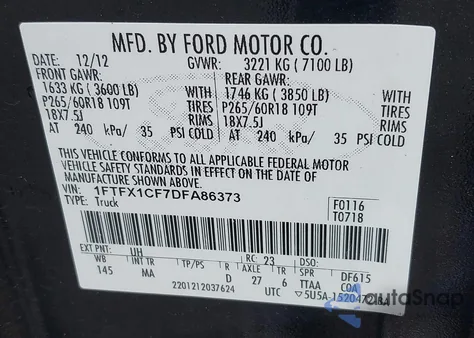 2013 Ford F-150 Xlt from USA, damaged, VIN 1FTFX1CF7DFA86373